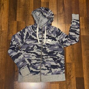 Nike Blue and Gray Camo Zip Up Hoodie women’s size Large